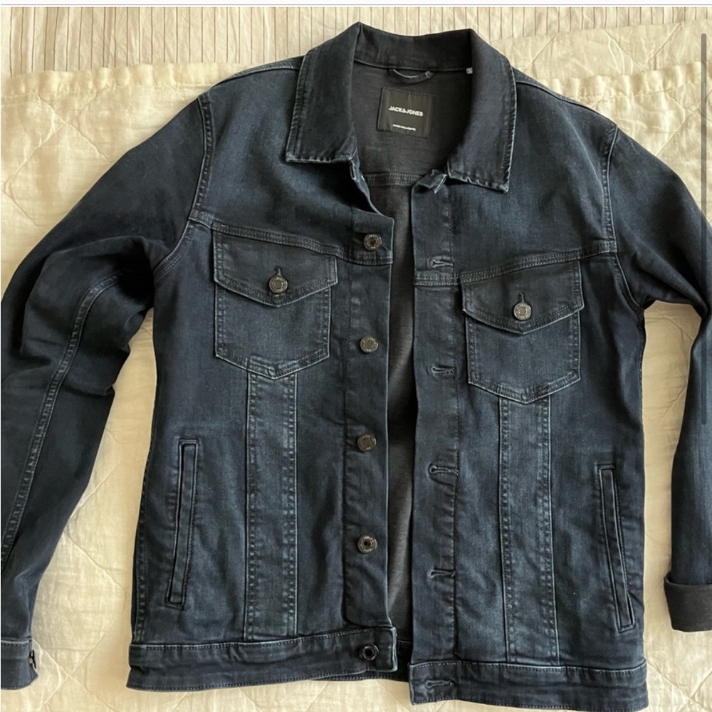 Jack & Jones Men's Denim Jacket - Dark Wash Blue Size Medium